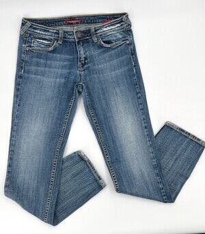 Vigoss Jeans Womens 9 Blue Straight Leg Mid Rise Medium Wash Embroidered
